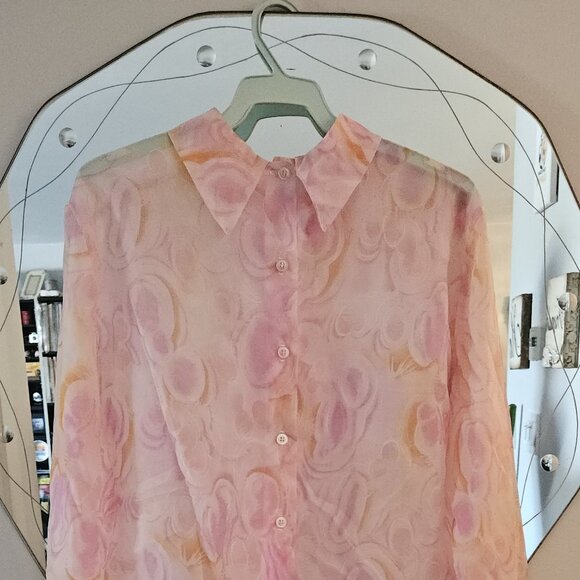 Vintage Chiffon Patterned Pink Blouse - Picture 1 of 8